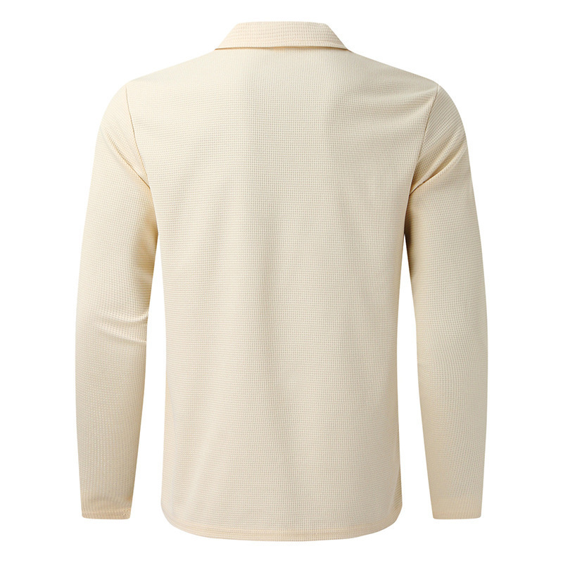 2024 Men's Half Zippered Waffle Thin Dress with Relaxed Short Sleeve Polo Collar_voghion.com
