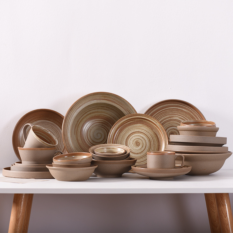 Ceramic Bowls and Plates, Creative Retro Stoneware Rice Bowls and Dishes, Handmade Plates, Restaurant Plates, Steak Plates, Western Food Plate Sets Ceramic Bowls and Plates, Creative Retro Stoneware Rice Bowls and Dishes, Handmade Plates, Restaurant Plates, Steak Plates, Western Food Plate Sets