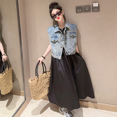 Girls' Summer Set Dress 2023 New Arrival Korean Version for Middle Children Cute Children Summer Princess Dress Two-Piece Set