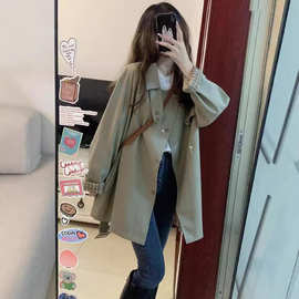 英伦风小个子风衣外套女2026新款秋冬工装学院风卡其色中长款风衣