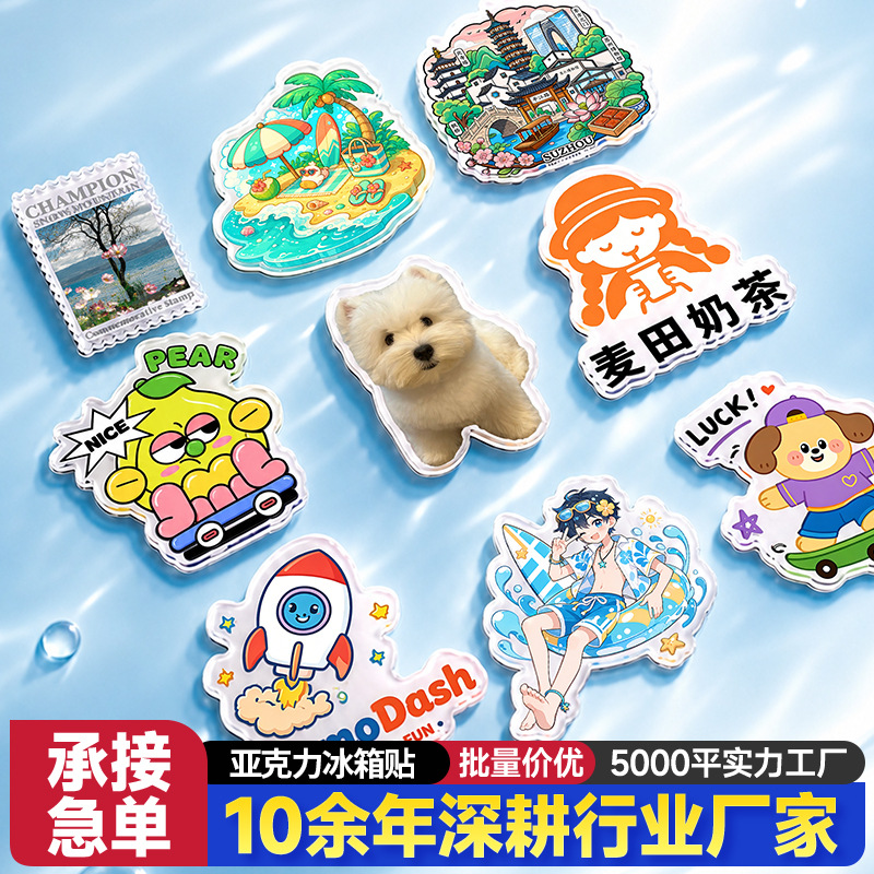 Customized acrylic fridge magnets with creative cartoon anime IP resin designs for cats and dogs, suitable for cross-border e-commerce