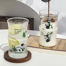 可印logo广告竹节杯可爱大熊猫玻璃杯家用创意高颜值咖啡牛奶水杯