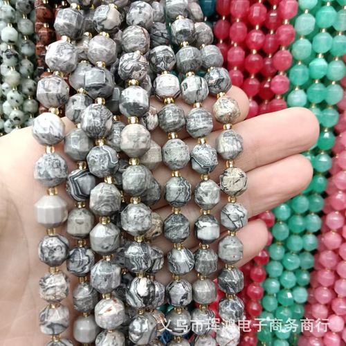 Agate cut surface natural stone corner round road opening scattered beads semi-finished DIY jewelry accessories wholesale