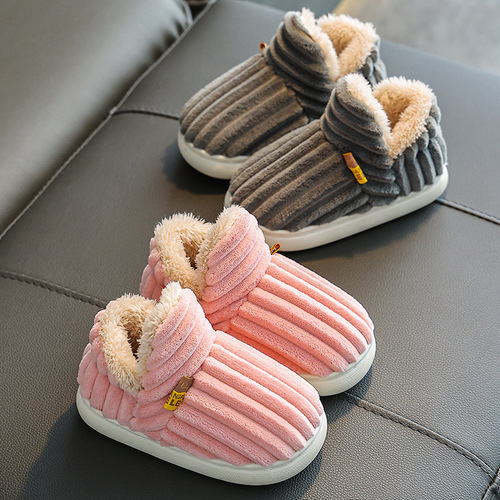 Children's cotton slippers winter boys and babies pack heels 1-3 years old 2 warm indoor home children women's cotton shoes fur shoes