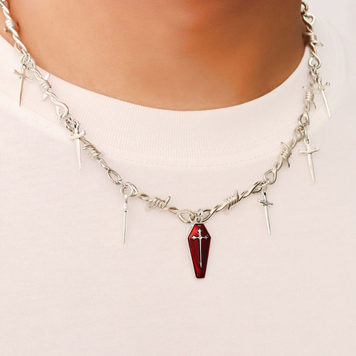 Dragon Ruini Hot Girl Dark Coffin Cross Sword Thorn Necklace New Halloween Hip-Hop Street Retro Sweatshirt Chain