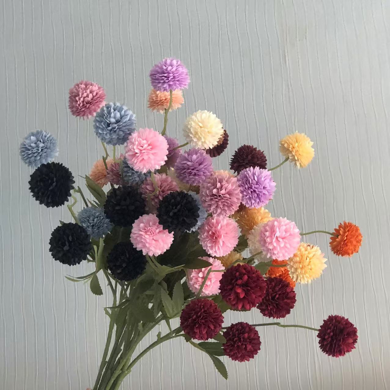 Small fresh ins style small dandelion small ball chrysanthemum 5 artificial flowers decoration wedding interior wall fake flower European style
