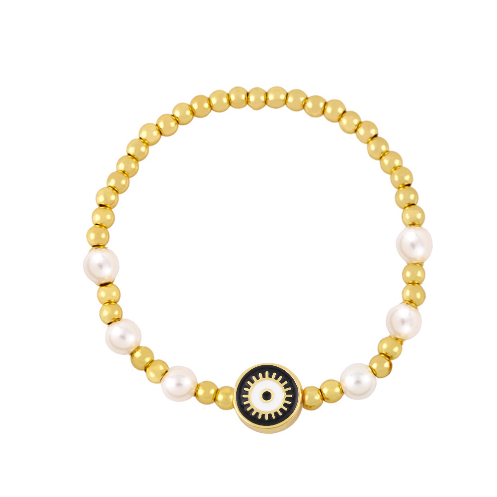 European and American bracelet female evil eyes beaded pearl copper bracelet wholesale