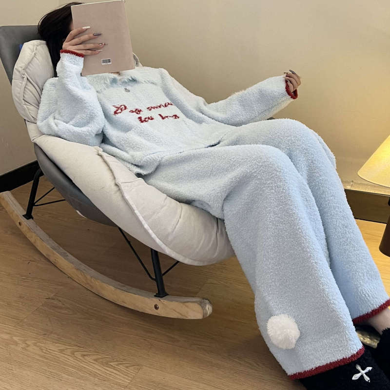 日系少女半边绒睡衣女款冬季2025新款大码宽松加厚保暖家居服套装|undefined