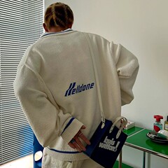 We11oneファンクアメリカンデザイン感レトロ学院風メンズカップルpolo襟セーターニット潮