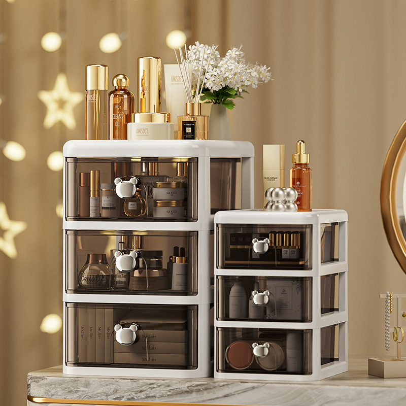 Caja de almacenamiento de escritorio transparente cajón caja de almacenamiento de cosméticos papelería apilable artículos diversos organizador de almacenamiento rack