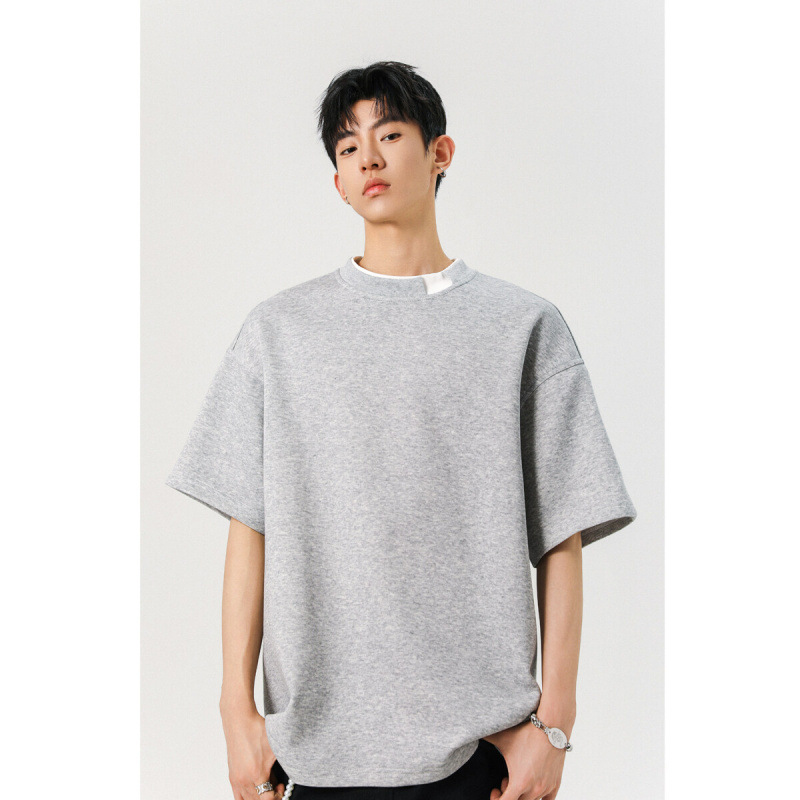 夏季新款2025双领拼色短袖潮牌宽松异色线