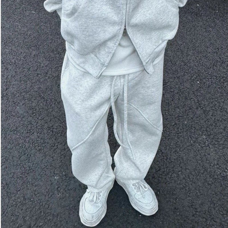 简约美式重磅连帽卫衣开衫男潮流阔版系带休闲裤宽松两件休闲套装|undefined