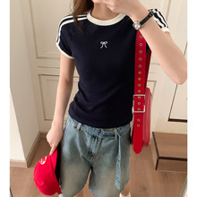 铭海 蝴蝶结短袖t恤女夏季新款设计感小众洋气打底衫短款修身上衣