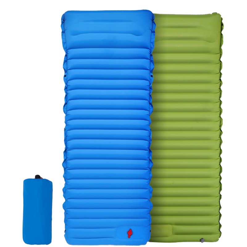 Colchoneta de camping de 10 cm de grosor, impermeable, plegable, colchón de aire inflable para exteriores, con almacenamiento, accionado con el pie.