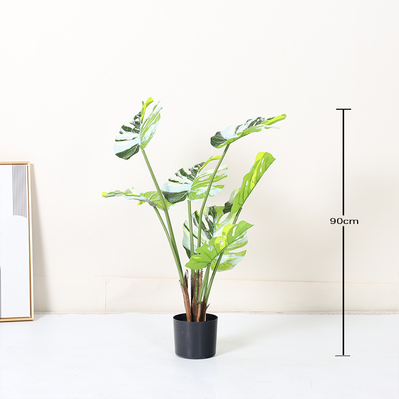Simulación de plantas verdes, bordes blancos, monstera, decoración de hojas, plantas en macetas, sala de estar, oficina, decoración de paisaje de piso a techo, plantas biónicas