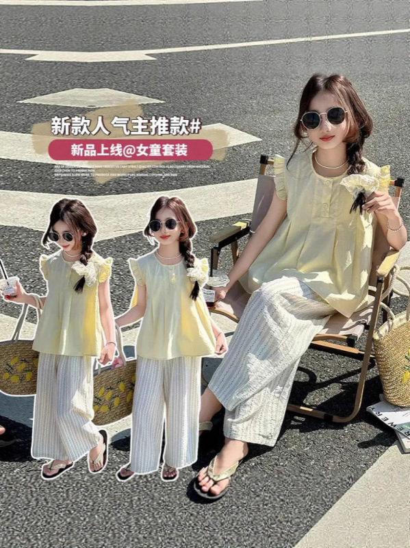 【無料ヘアバンド】女の子スーツ2025新スタイル6-12歳おしゃれな年長児夏服子供夏2点セット|undefined