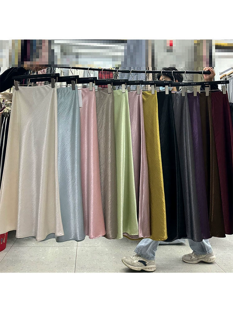 Ацетатная юбка-макси из сатина для повседневной носки, женская юбка для прогулок