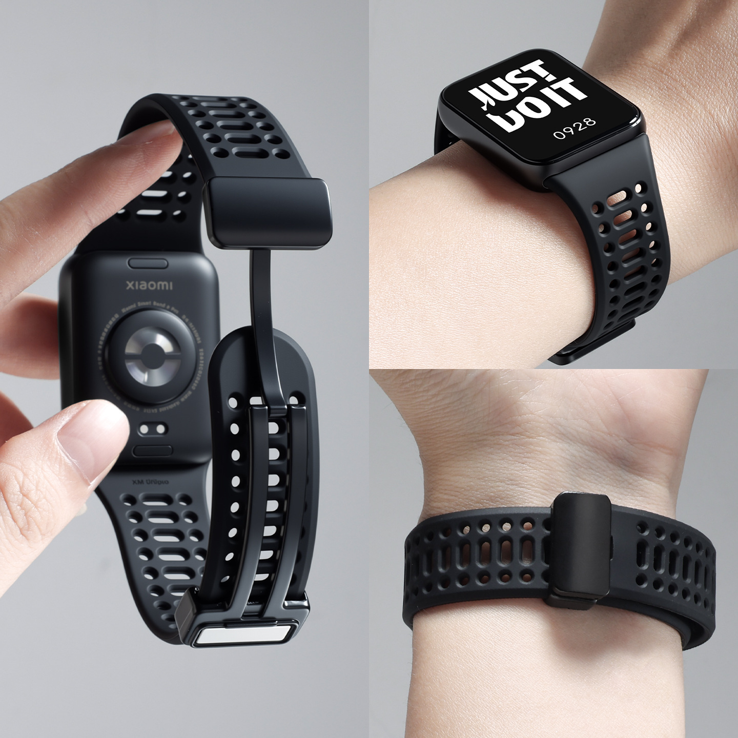 Suitable for Xiaomi Mi Band 9Pro Strap Integrated Hole Silicone Redmi Watch5/4 Magnetic Buckle Wrist Strap