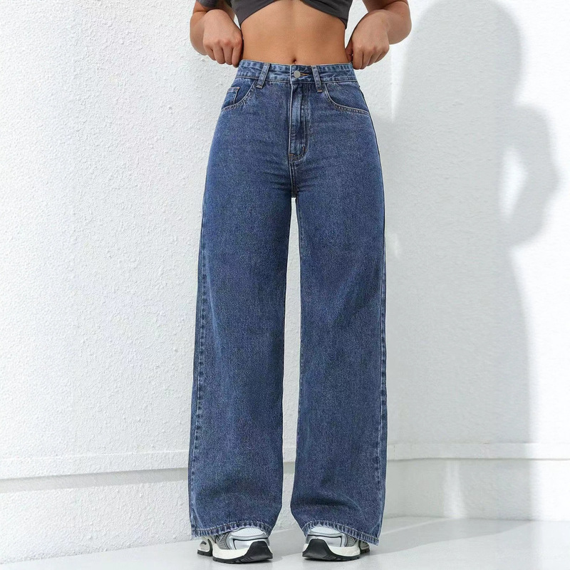 Russian Ozon cross-border hot-selling high-quality American-style straight wide-leg jeans for women, in stock for dropshipping