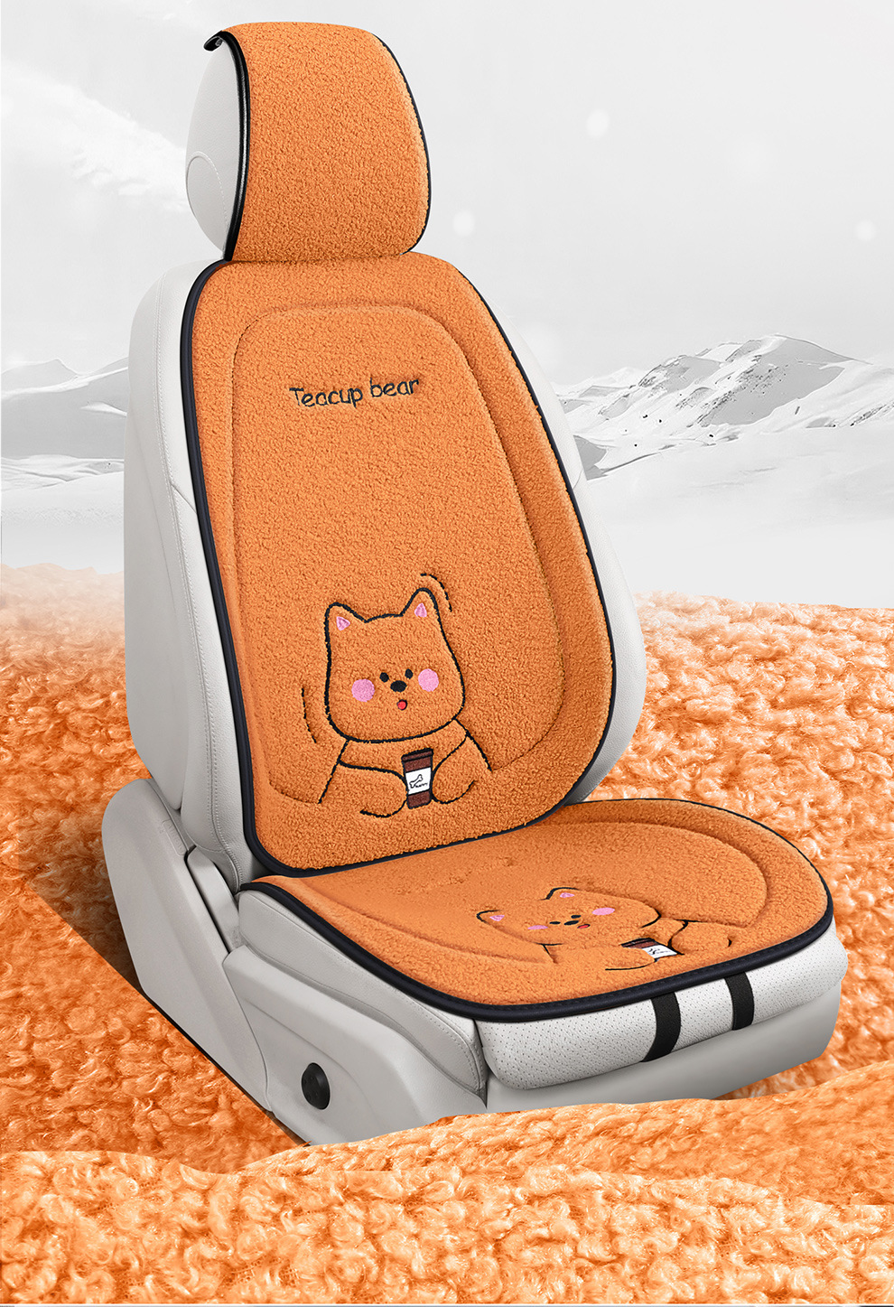 Wholesale New Four-Season Universal Car Seat Cushion Non-Slip Wear-Resistant Short Plush Cartoon Bear Three-Piece Set Factory Direct Sale