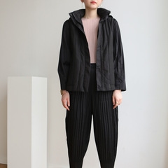 Quality 2024 autumn and winter pleated cotton coat solid color thick casual versatile commuter hooded cotton coat jacket