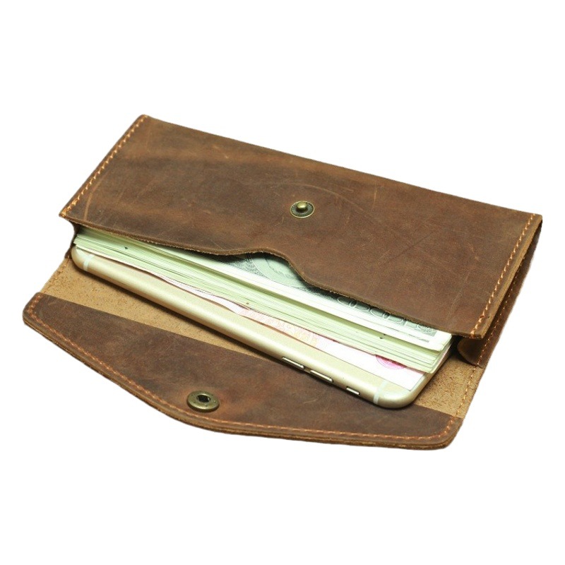 New Crazy Horse Leather Men's and Women's Envelope Wallet Cowhide Mobile Phone Bag Long Vintage Flip Wallet Simple Clutch Bag