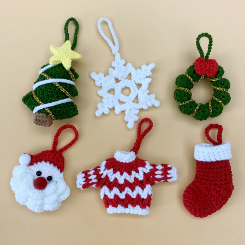 Knitted Christmas Tree Christmas Decorations Accessories DIY Yarn Needle Pendants Hanging Ornaments Creative Handmade