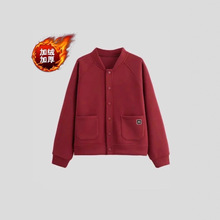 2025加绒外套女秋冬新款宽松休闲简约开衫卫衣棒球服洋气夹克上衣