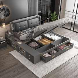 气动高箱储物床1.8米现代简约主卧床1.5小户型1.2米双人丿