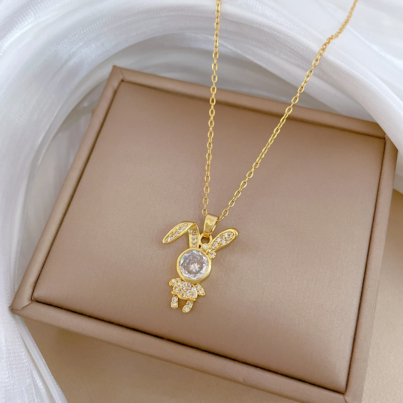 Gorgeous Zircon Rabbit Necklace Titanium Steel Collarbone Chain_voghion.com