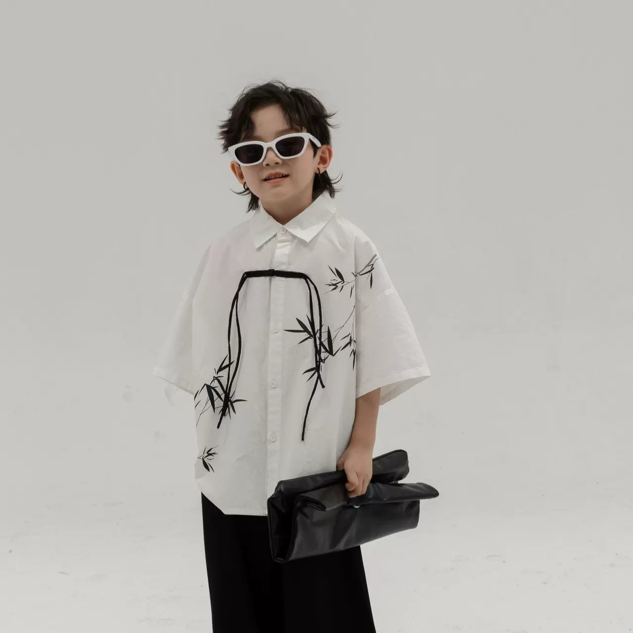 初壹儿童短袖衬衫2024年夏季新款男童国风竹子衬衣外套洋气衣服潮