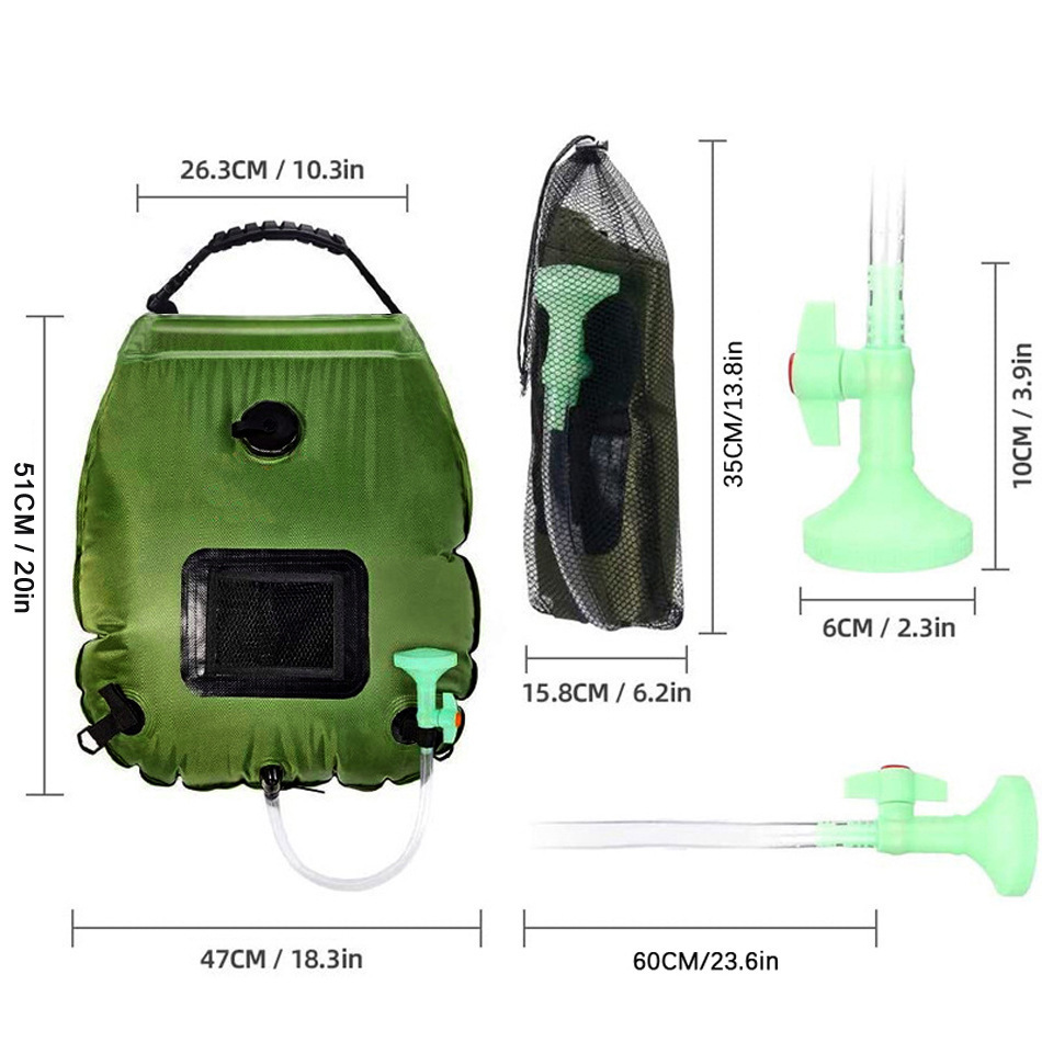 Bolsa de baño de campamento al aire libre de 20L Bolsa de ducha portátil de recolección de calor solar Bolsa de agua de embalaje de baño de ducha de campo de 20L