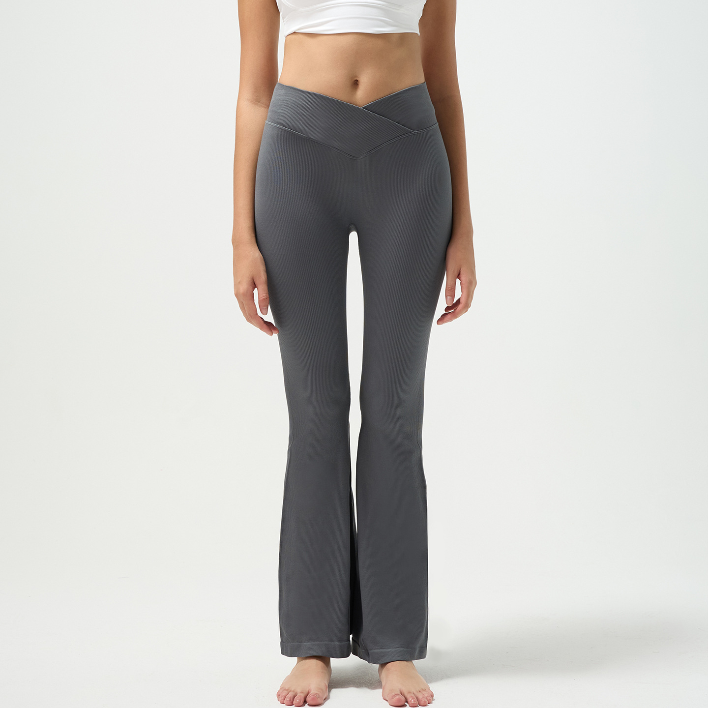 European and American Style Cross-Waist Ribbed Wide-Leg Pants, One-Size-Fits-All Fashionable Yoga Pants, Slightly Flared Pilates High-Waisted Fitness Pants