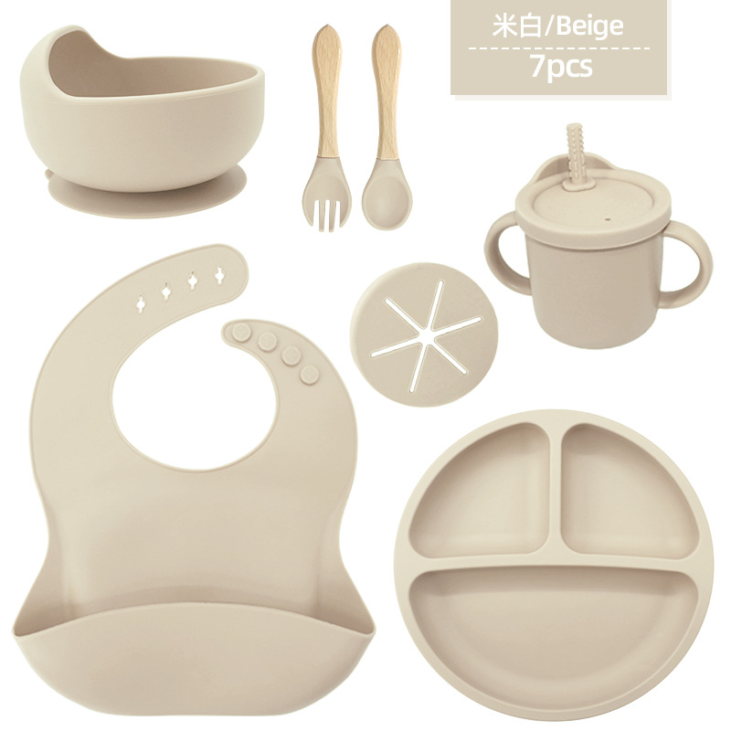 Juego de vajilla de silicona para niños Tazón de alimentación de grado alimenticio para bebés Taza de pajita molar para bebé