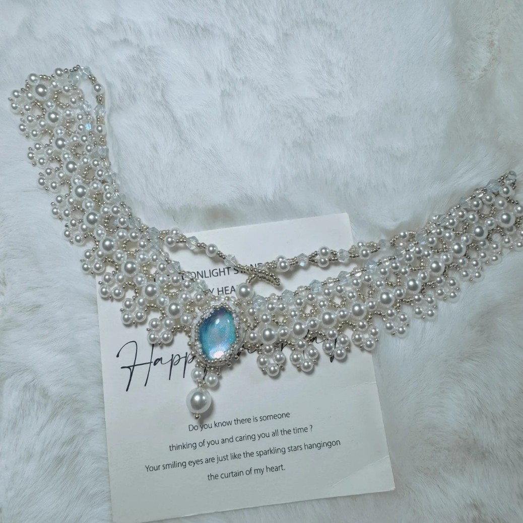 Pendentif perle française pour femme, élégante chaîne ras du cou tressée multi-rangs, vente en gros_voghion.com