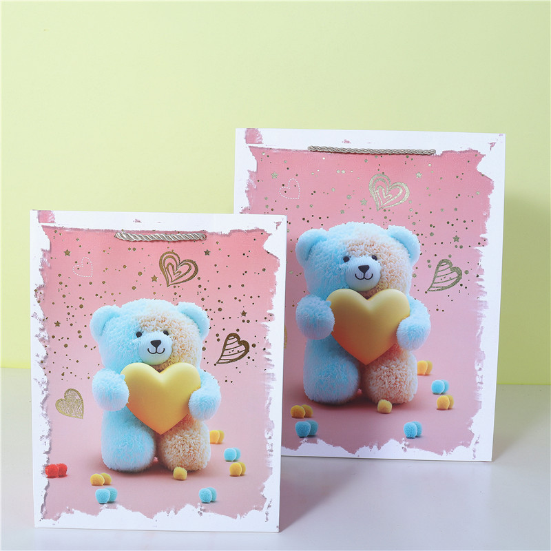 Valentine's Day Paper Gift Bag Panda Series Paper Bag Qixi White Card Handbag Pink Gold Foil Packaging Gift Bag