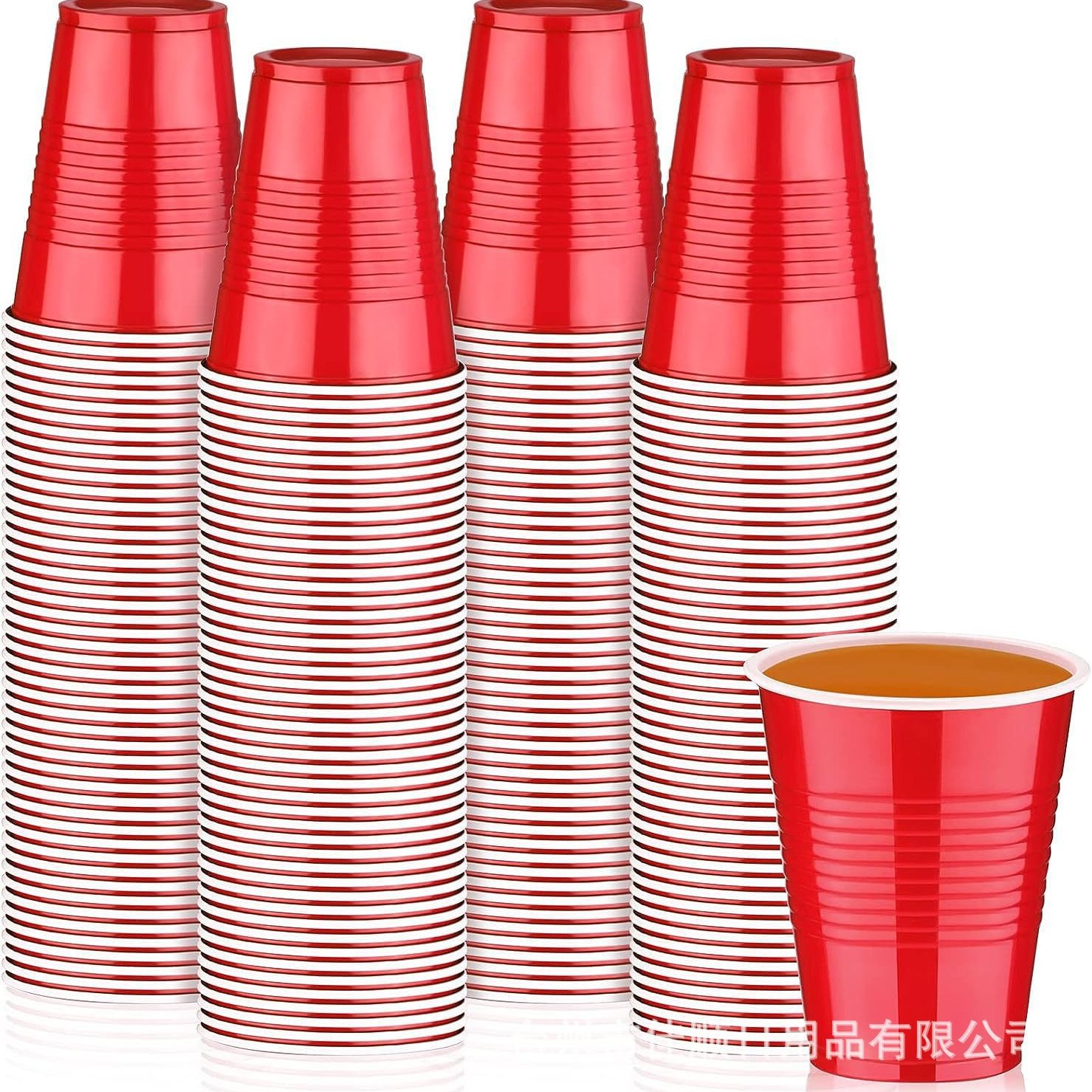 厂家批发一次性塑料杯16oz双色杯螺纹红乒乓球杯beer啤酒杯派对杯