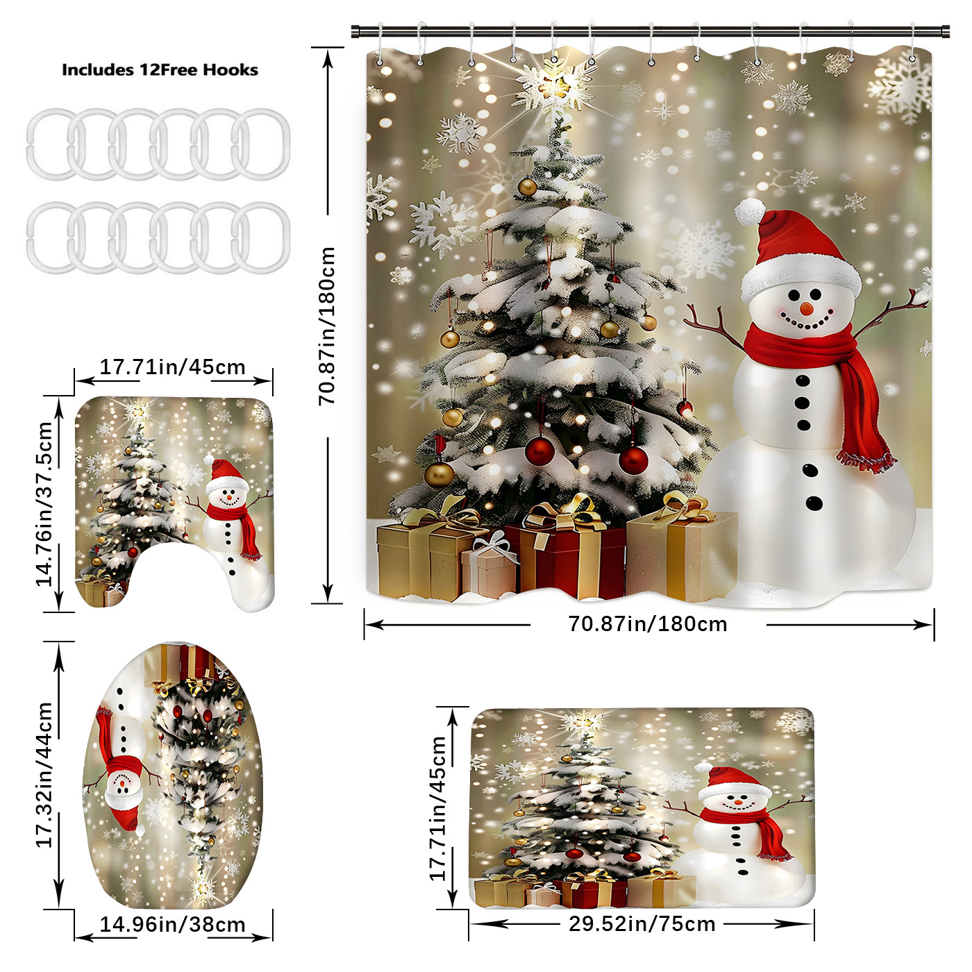 Cortina de ducha de poliéster impermeable con estampado navideño rojo, cortina de ducha creativa con diseño digital 3D, estilo americano y europeo, suministro directo transfronterizo del fabricante