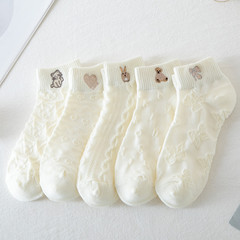 White boat socks for women, cotton women's socks, summer thin, cute, internet celebrity embroidery, pure cotton ins trendy socks for women wholesale
