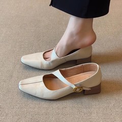 羊皮版 ~ フランス式の一字バックルの小さい方の頭の太さと靴の女性の百合の本革の浅い口の復古のメアリー珍の靴