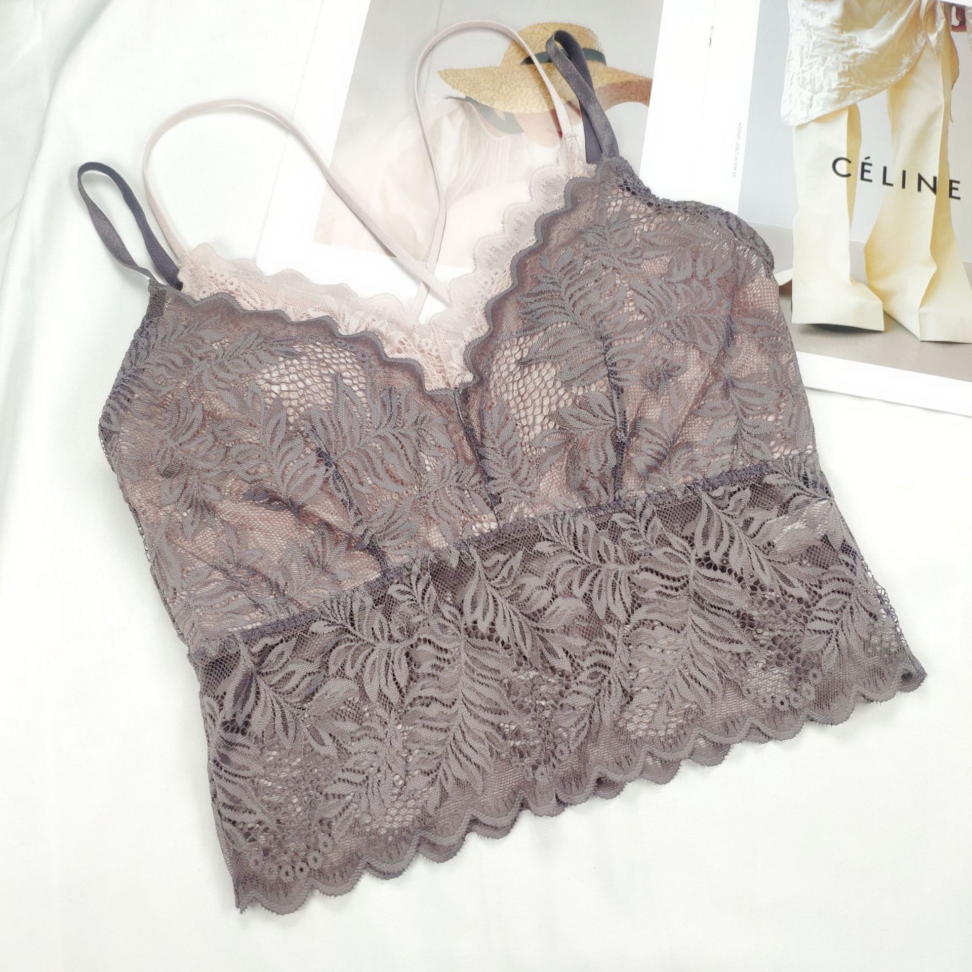 La primavera y el verano nuevo encaje belleza espalda tirantes envuelto en el pecho sexy color a juego correa de hombro doble chaleco sujetador ropa interior mujeres al por mayor