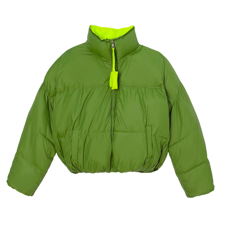 2024 nueva ropa de algodón de invierno de mujer corto cuello de algodón suelto grueso ropa de pan chaqueta de algodón de color caramelo coreano