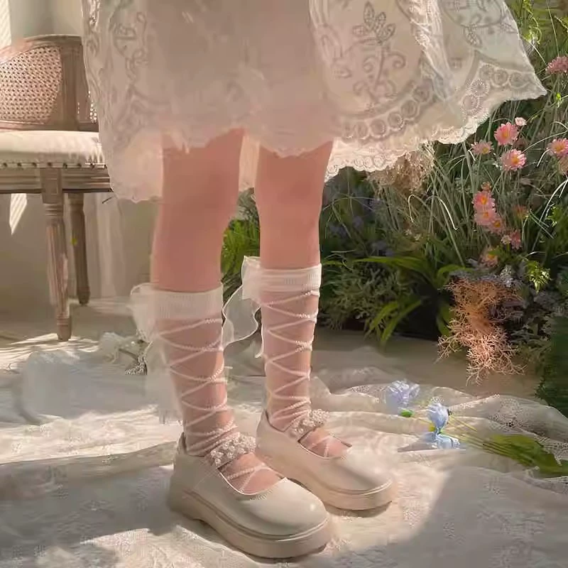 Japanese children's glass tights with bow, socks