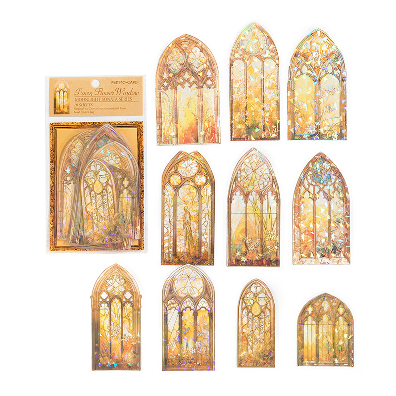 Mo Paquete de pegatinas para mascotas Moonlight Sonata serie láser tridimensional mano de oro cuenta DIY pegatinas decorativas 10 unidades 6 modelos