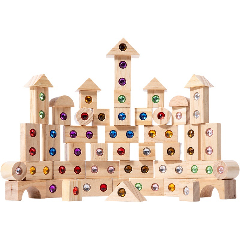 Madera de los niños educación temprana kindergarten bebé creativo acrílico grande joya transparente montaje bloques construcción juguetes educativos