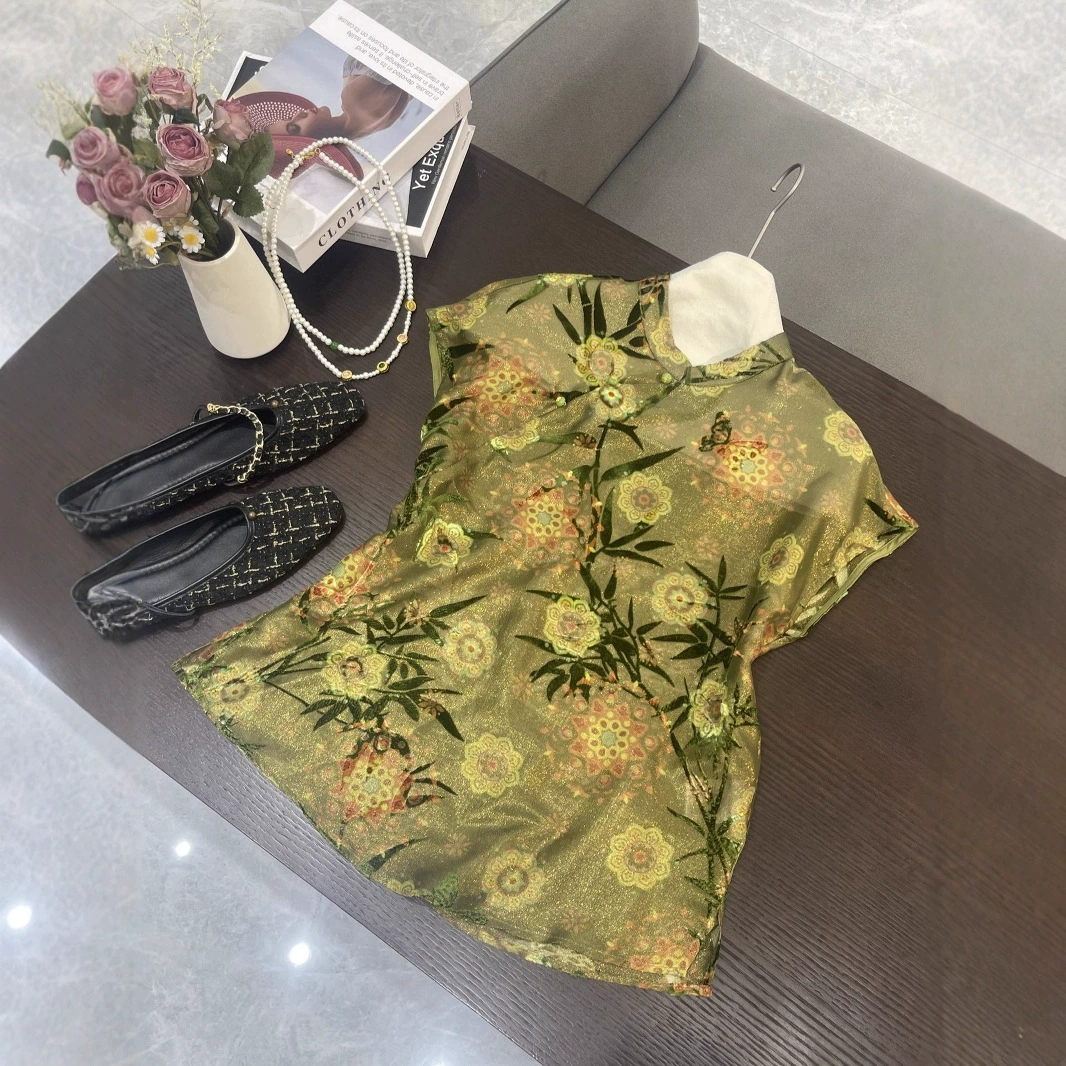 Шелковый бархатный топ с обожженным цветком, элегантная новая рубашка в китайском стиле в стиле ретро, ​​оригинальный дизайн, универсальная рубашка с воротником-стойкой и косой планкой