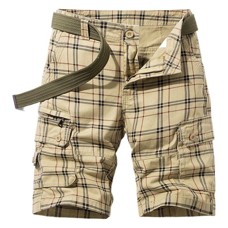 Nuevo Algodón puro verano hombres pantalones cortos casual deportes herramientas quinto pantalones simple Plaid slim fit Middle pantalones multi-Bolsillo Pantalones