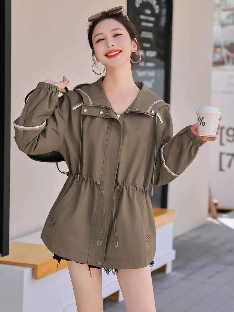 Trench coat, autumn jacket for leisure, oversize, drawstring