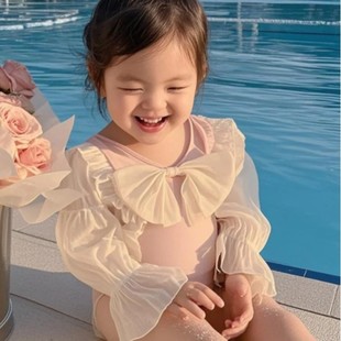 Children's Swimwear Girls Children's Baby Summer Beach Holiday Long Sleeve Sun-proof Quick-drying Girls' Western-style Swimsuit