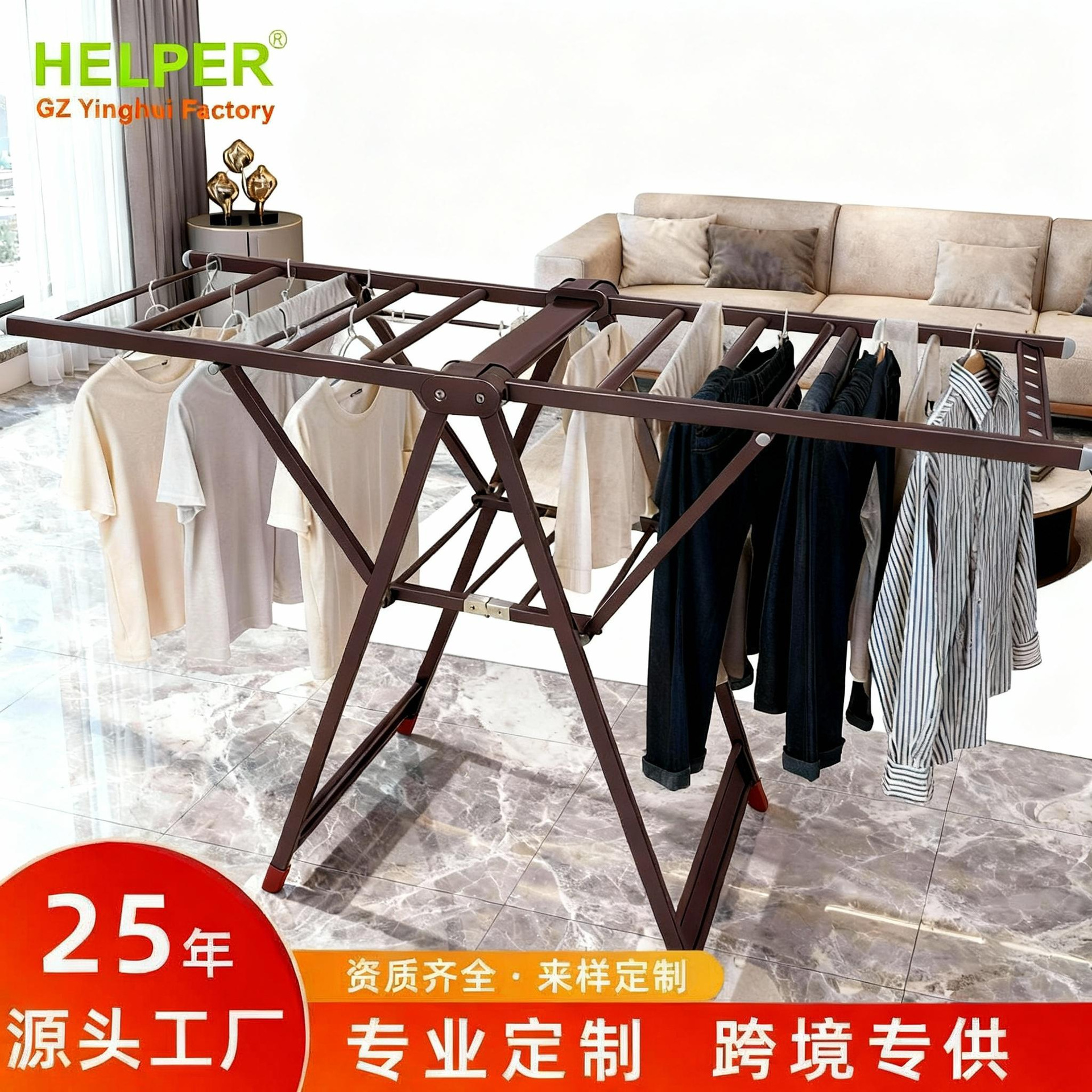 Aluminum Alloy Heavy-Duty Folding Clothes Drying Rack, High Load-Bearing Indoor and Outdoor Clothes Rack, Household Floor-Standing Clothes Rack, Direct from Factory